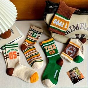 5 Pairs Men's Retro Vintage Striped Mid-Calf Socks