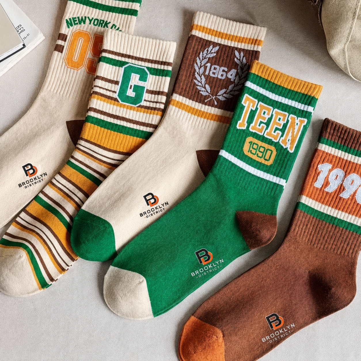 5 Pairs of Brooklyn district Men's Retro Vintage Striped Mid-Calf Socks - Image 7