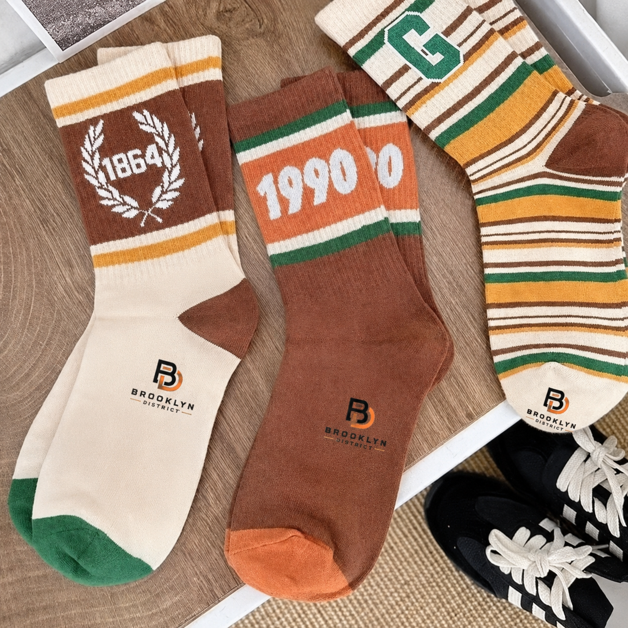 5 Pairs of Brooklyn district Men's Retro Vintage Striped Mid-Calf Socks - Image 3