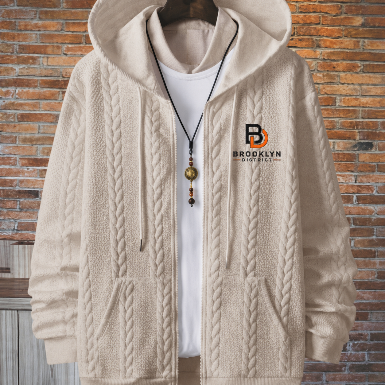 1pc of Brooklyn District Men's Autumn Winter Hooded Zip-Up - Image 8