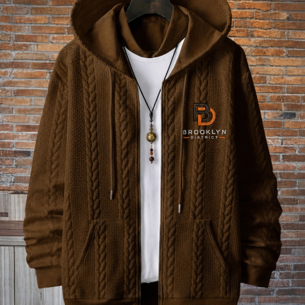 1pc of Brooklyn District Men's Autumn Winter Hooded Zip-Up - Image 5
