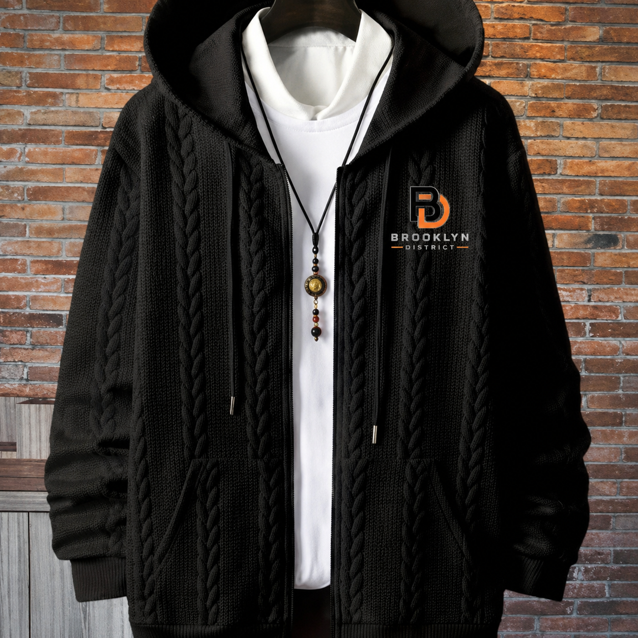 1pc of Brooklyn District Men's Autumn Winter Hooded Zip-Up